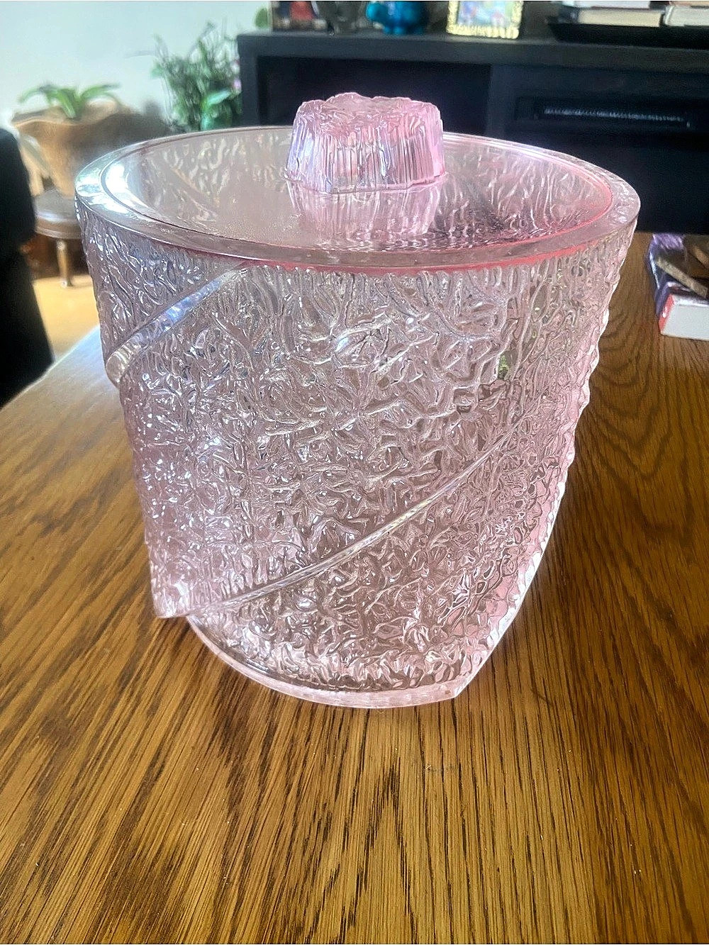 Vintage MCM Pink Textured Lucite Ice Bucket